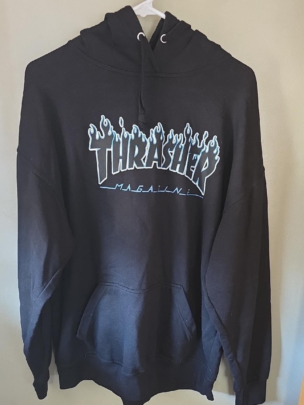 Thrasher Black Hoodie with Light Blue Flame Logo - Thrasher